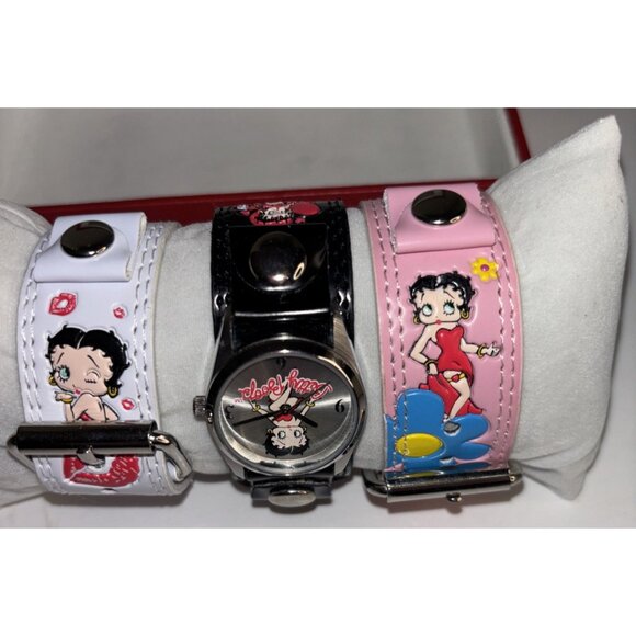 Vintage Betty Boop Watch W/ Leather Band Set of 3 - Pink,White & Black NEW RARE - Picture 10 of 16